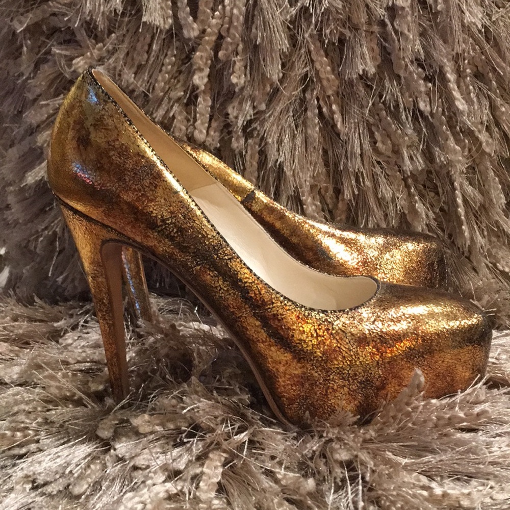 Brian Atwood Bronze/Gold Platform Heels